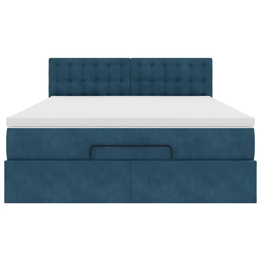 Cadre de lit ottoman avec matelas bleu foncé 140x190 cm velours - 7