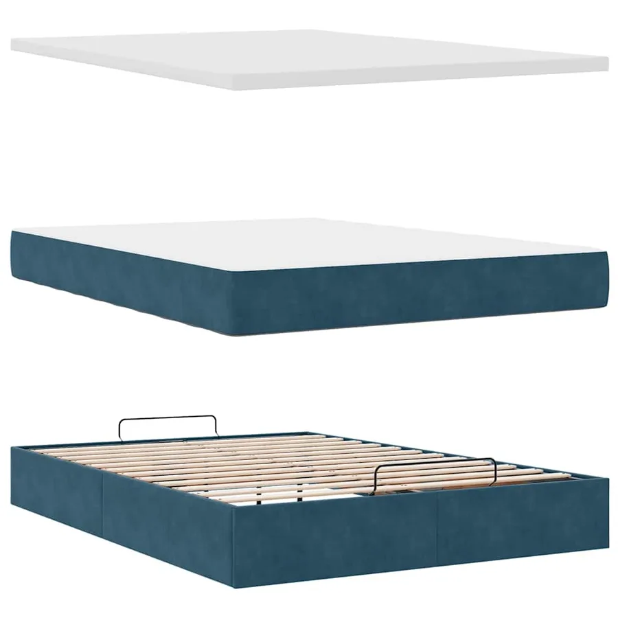 Cadre de lit ottoman avec matelas bleu foncé 140x190 cm velours - 8
