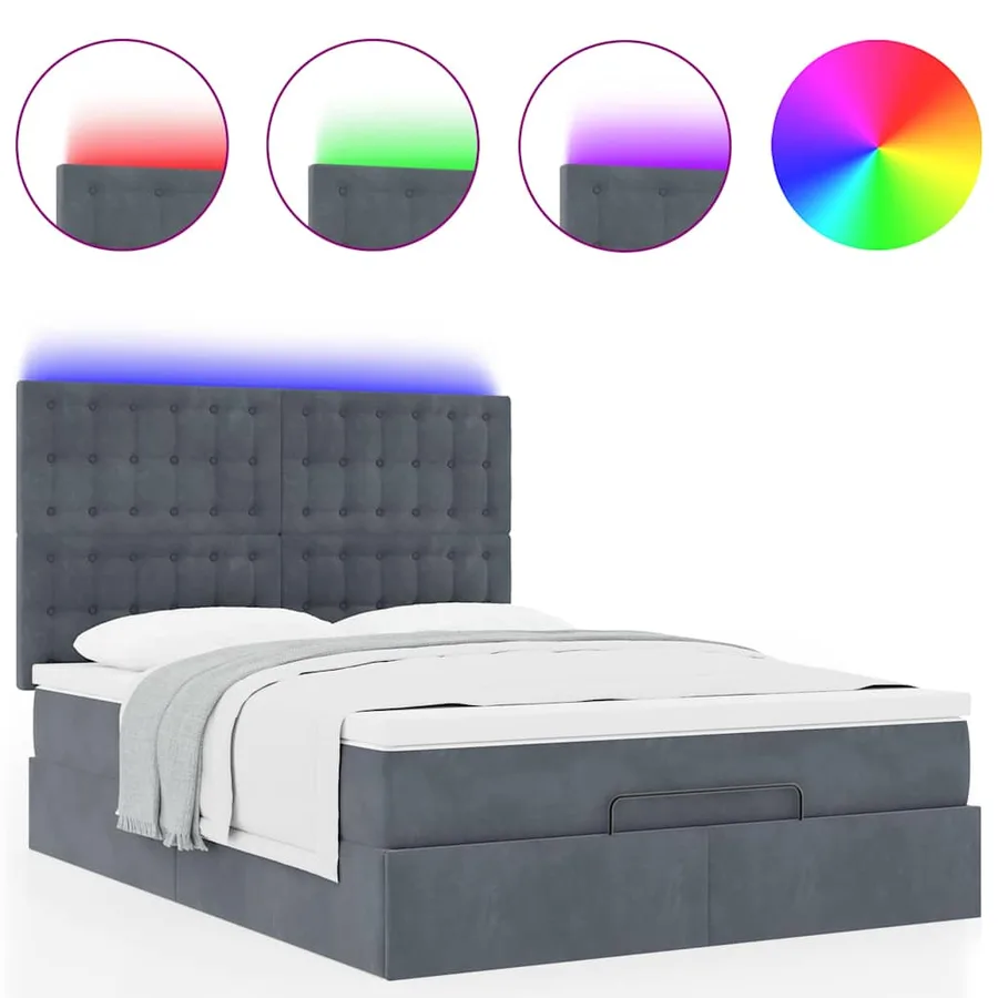 Cadre de lit ottoman avec matelas gris foncé 140x190 cm velours - 5