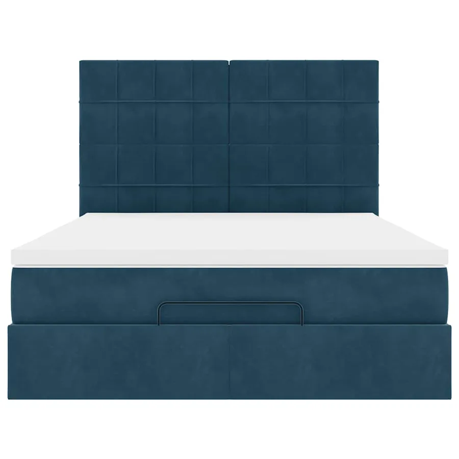 Cadre de lit ottoman avec matelas bleu foncé 140x190 cm velours - 7