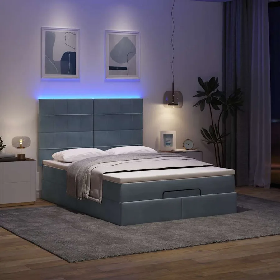 Cadre de lit ottoman avec matelas gris foncé 140x190 cm velours - 3