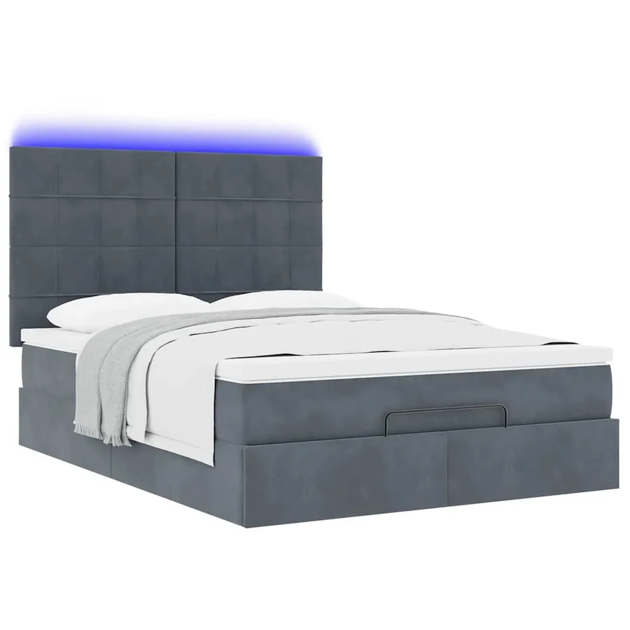Cadre de lit ottoman avec matelas gris foncé 140x190 cm velours - 6