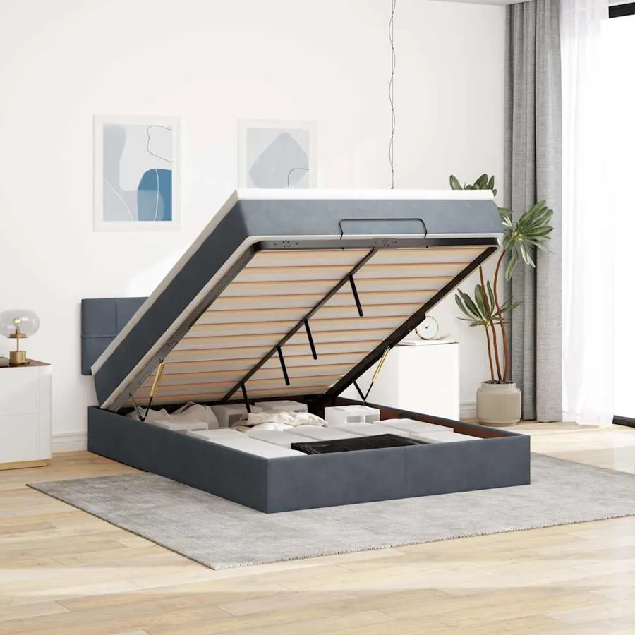 Cadre de lit ottoman avec matelas gris foncé 140x190 cm velours