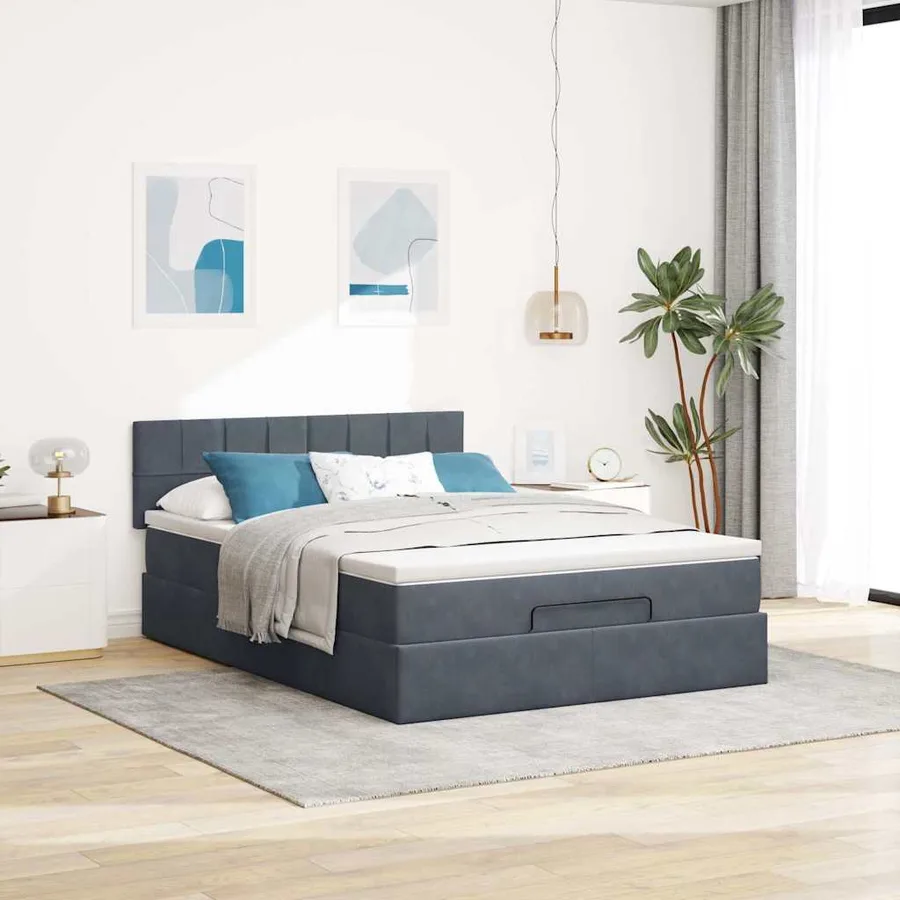 Cadre de lit ottoman avec matelas gris foncé 140x190 cm velours - 3