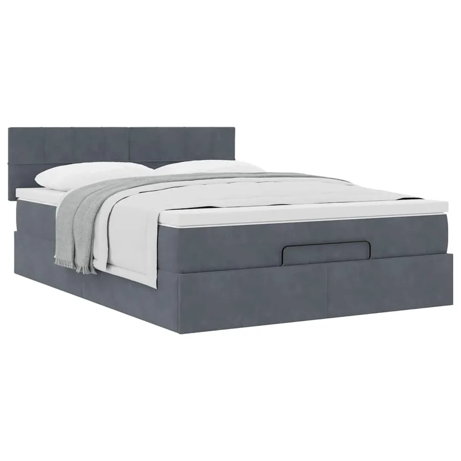 Cadre de lit ottoman avec matelas gris foncé 140x190 cm velours - 4