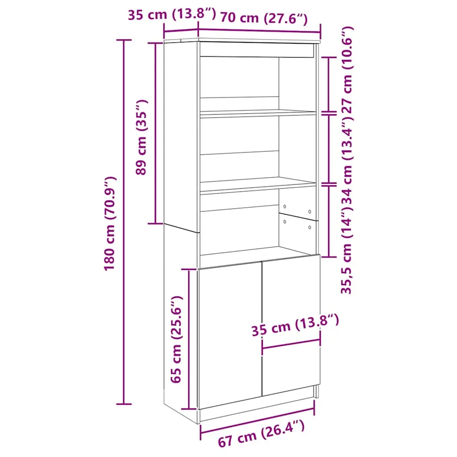 Buffet haut chêne fumé 70x35x180 cm bois d'ingénierie - 12
