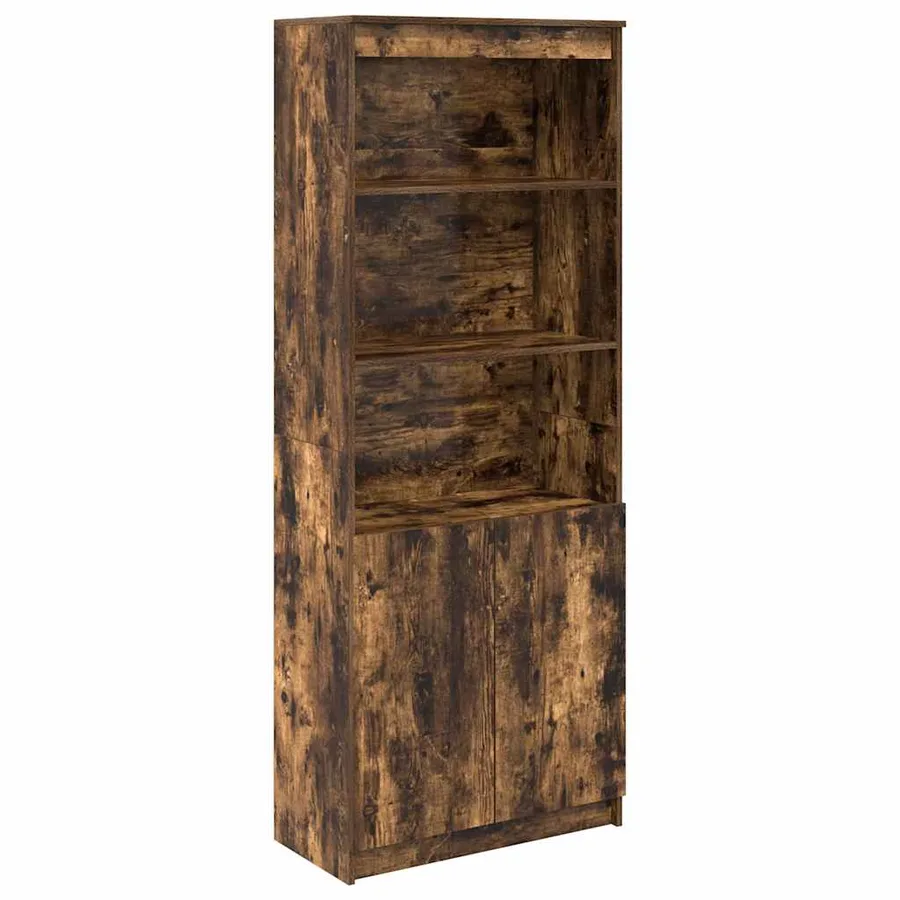 Buffet haut chêne fumé 70x35x180 cm bois d'ingénierie - 2