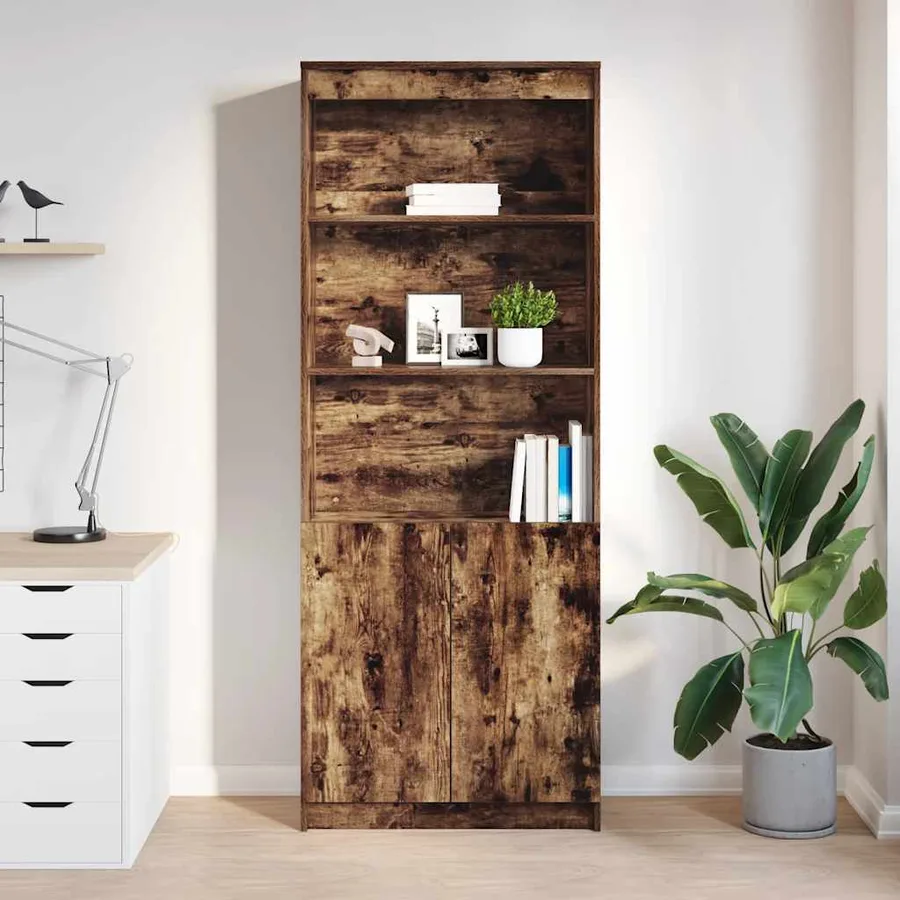 Buffet haut chêne fumé 70x35x180 cm bois d'ingénierie - 3