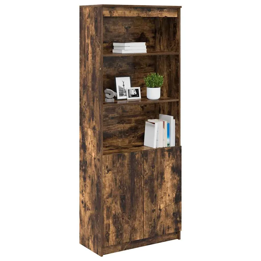 Buffet haut chêne fumé 70x35x180 cm bois d'ingénierie - 4