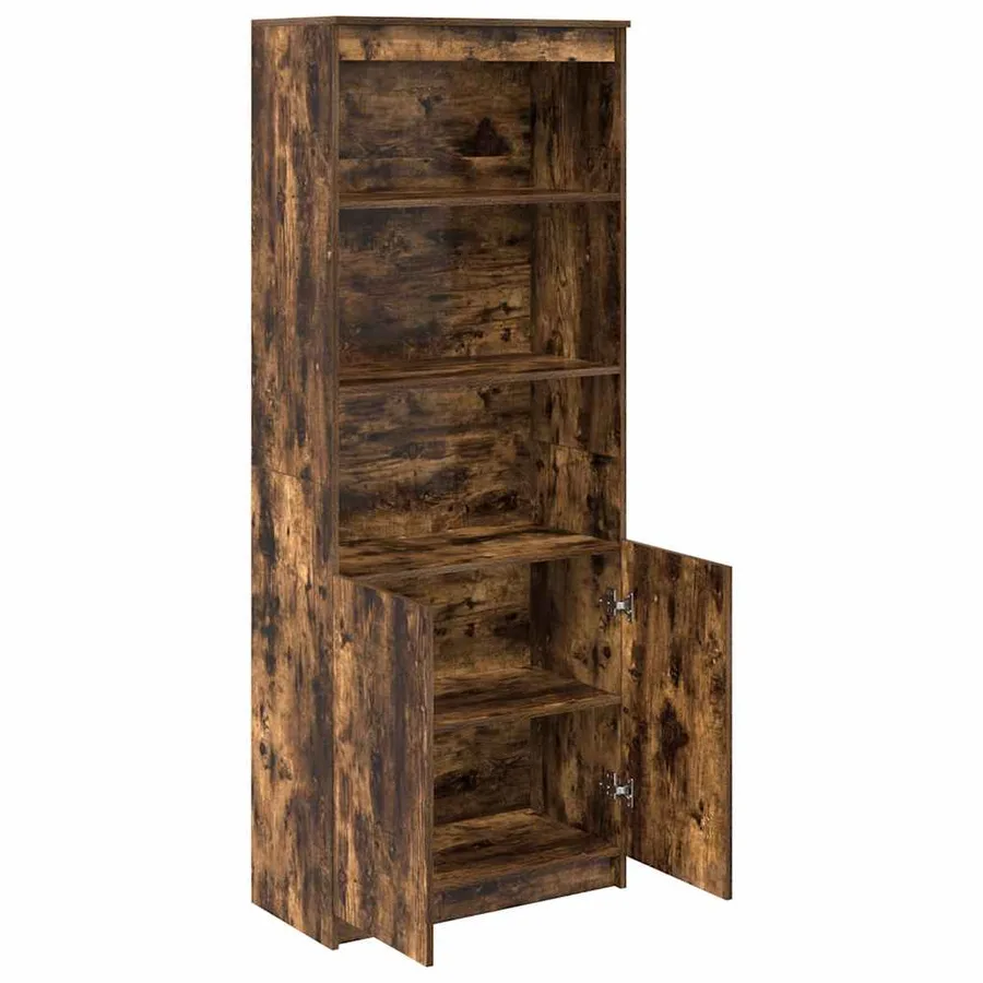 Buffet haut chêne fumé 70x35x180 cm bois d'ingénierie - 5