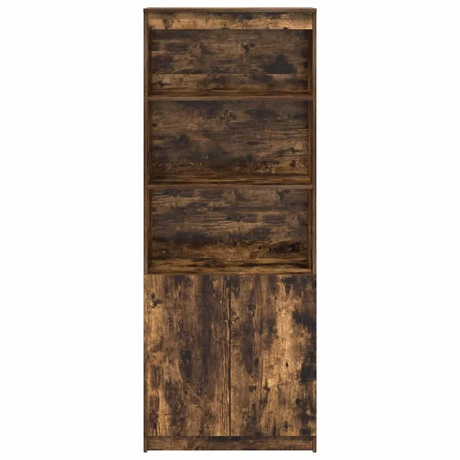 Buffet haut chêne fumé 70x35x180 cm bois d'ingénierie - 6