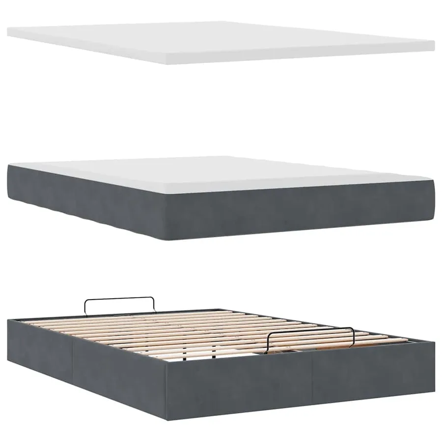Cadre de lit ottoman avec matelas gris foncé 140x190 cm velours - 7