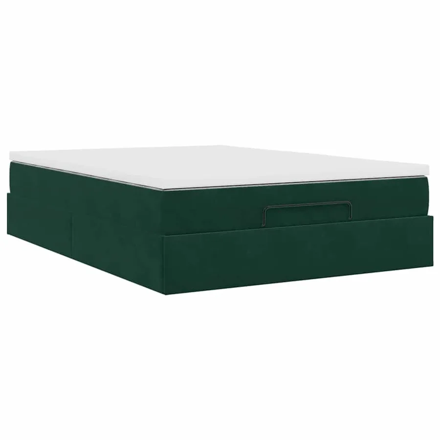 Cadre de lit ottoman avec matelas vert foncé 140x190 cm velours - 10