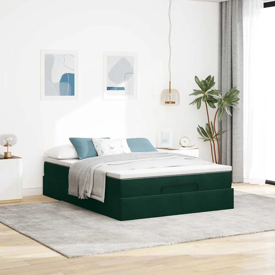 Cadre de lit ottoman avec matelas vert foncé 140x190 cm velours - 3