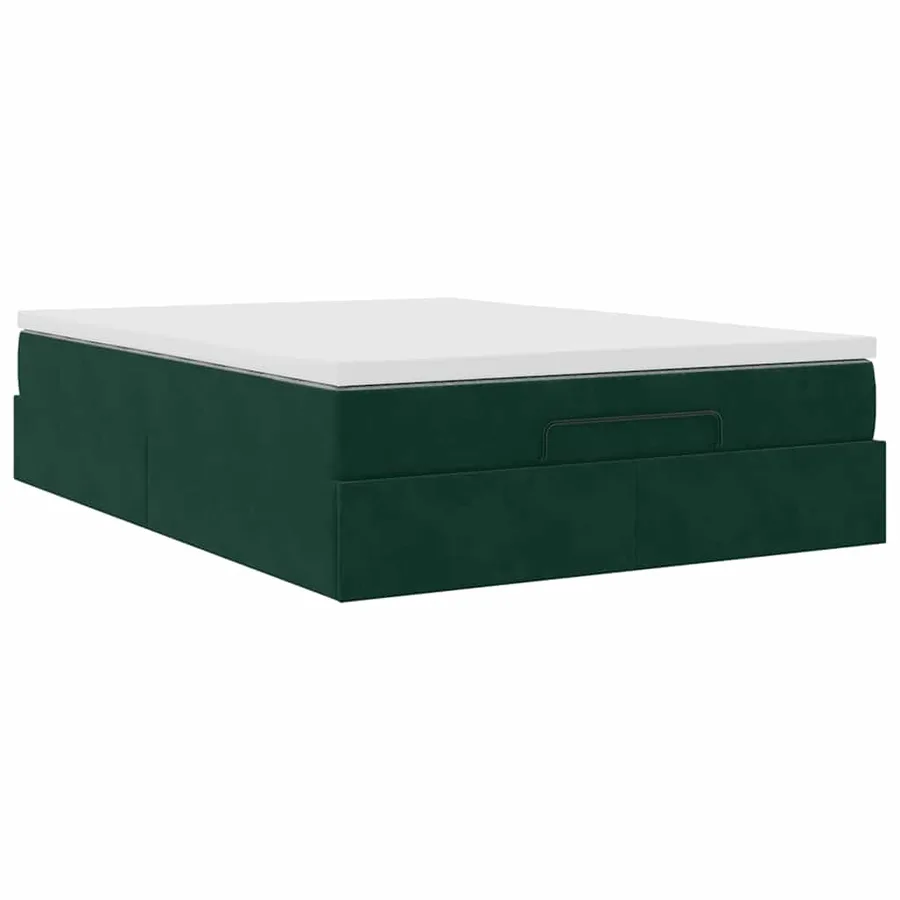Cadre de lit ottoman avec matelas vert foncé 140x190 cm velours - 6
