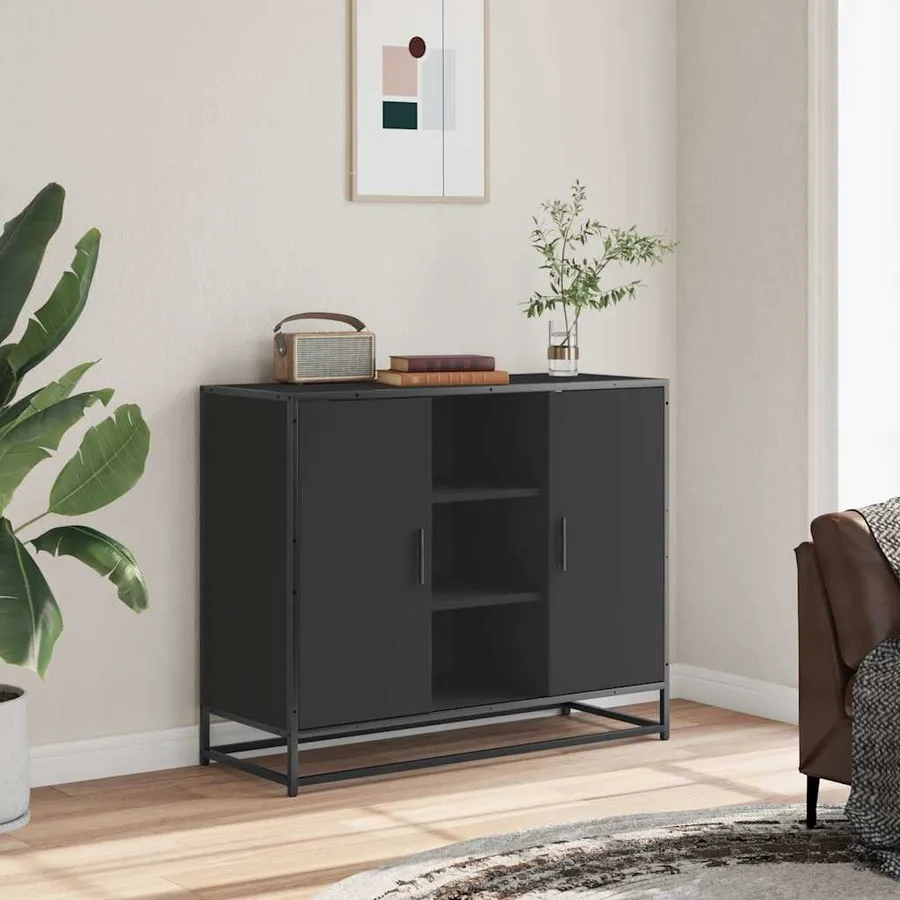 Buffet noir 92x35x76 cm bois d’ingénierie - 3