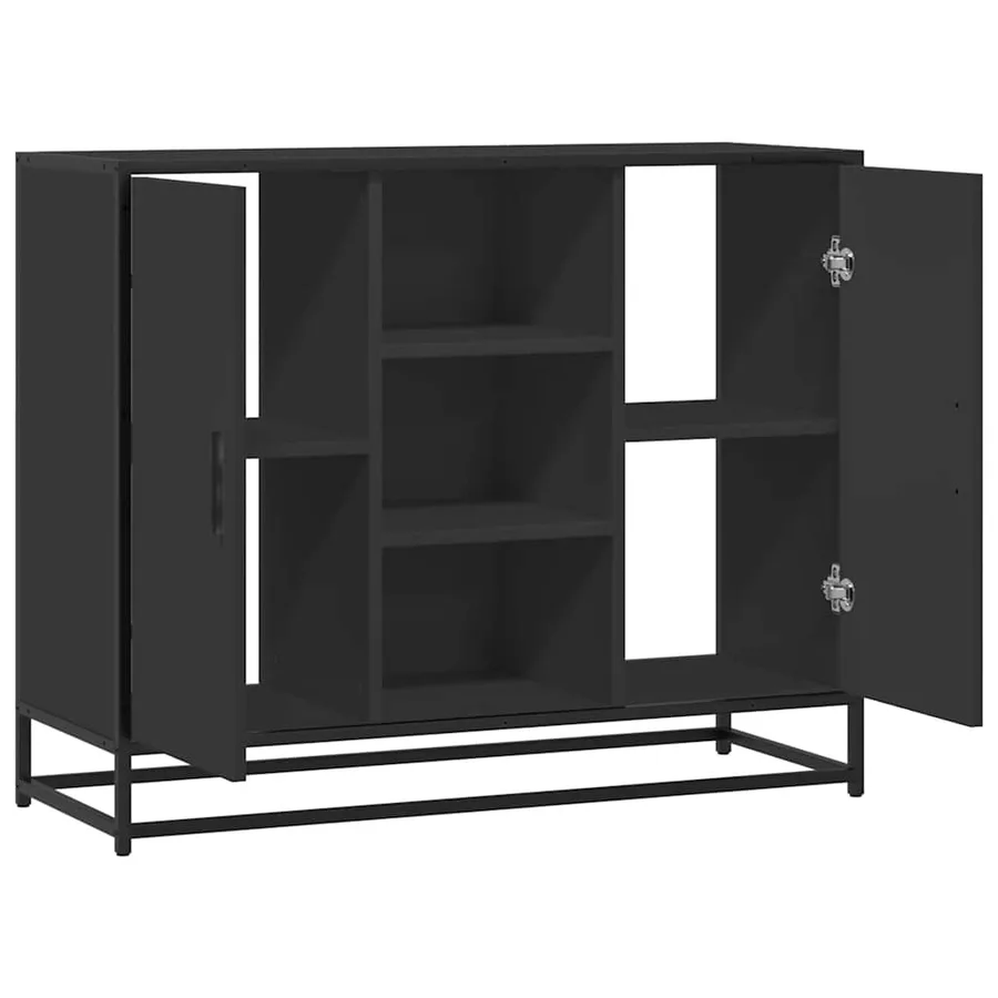 Buffet noir 92x35x76 cm bois d’ingénierie - 7