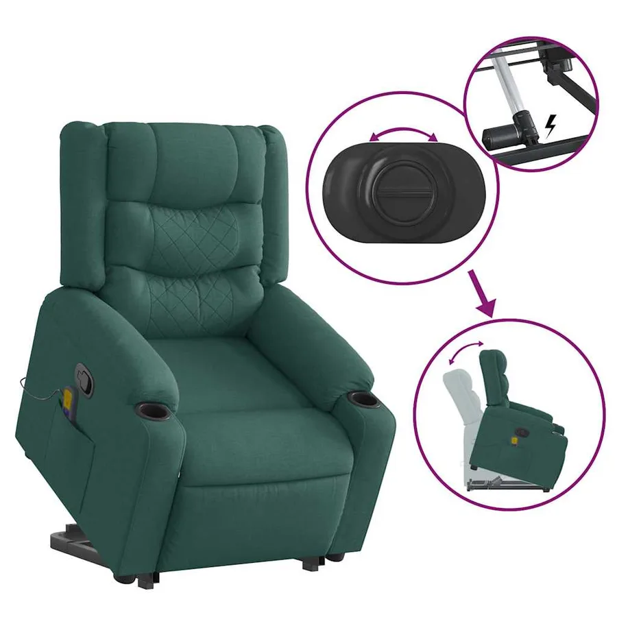 Fauteuil inclinable de massage Vert foncé Tissu - 10