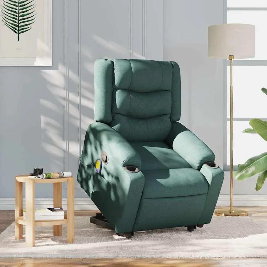 Fauteuil inclinable de massage Vert foncé Tissu - 2