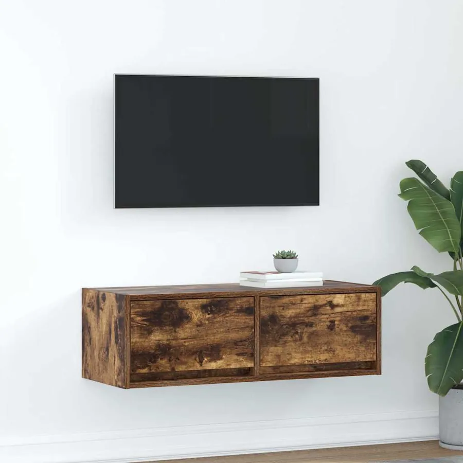 Meuble TV chêne fumé 80x31x25,5 cm bois d'ingénierie