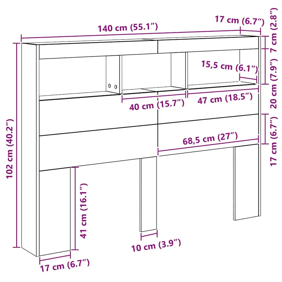Armoire tête de lit avec LED chêne noir 140x17x102 cm - 13