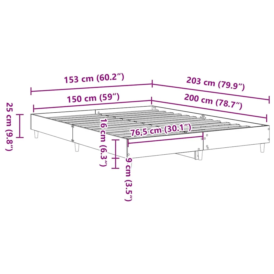 Cadre de lit sans matelas chêne fumé 150x200 cm bois ingénierie - 10
