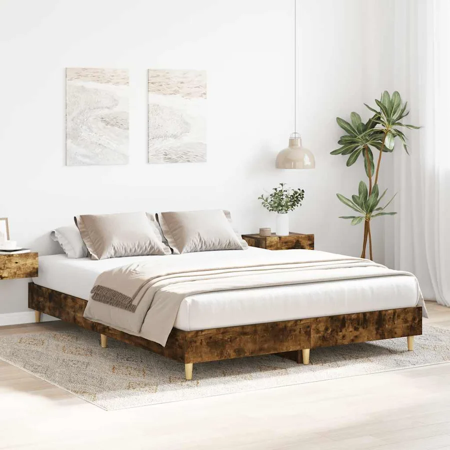 Cadre de lit sans matelas chêne fumé 150x200 cm bois ingénierie - 3