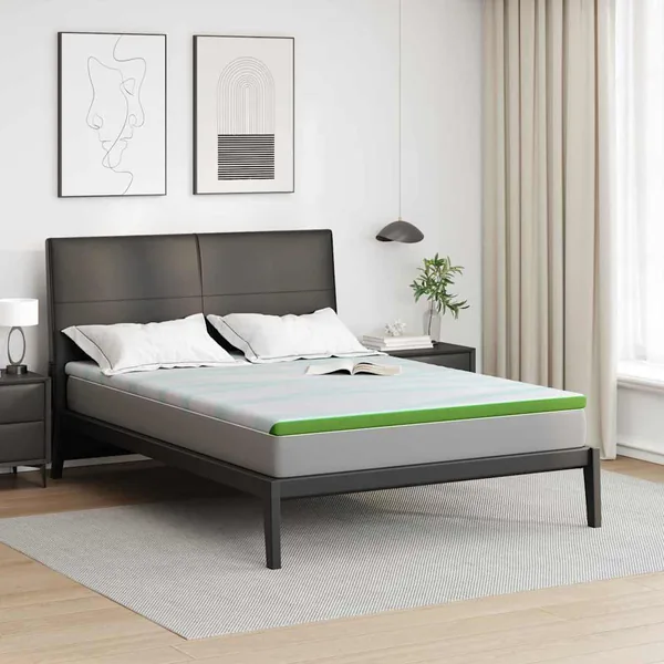 Surmatelas Blanc et vert 180 x 200 cm Tissu Jacquard