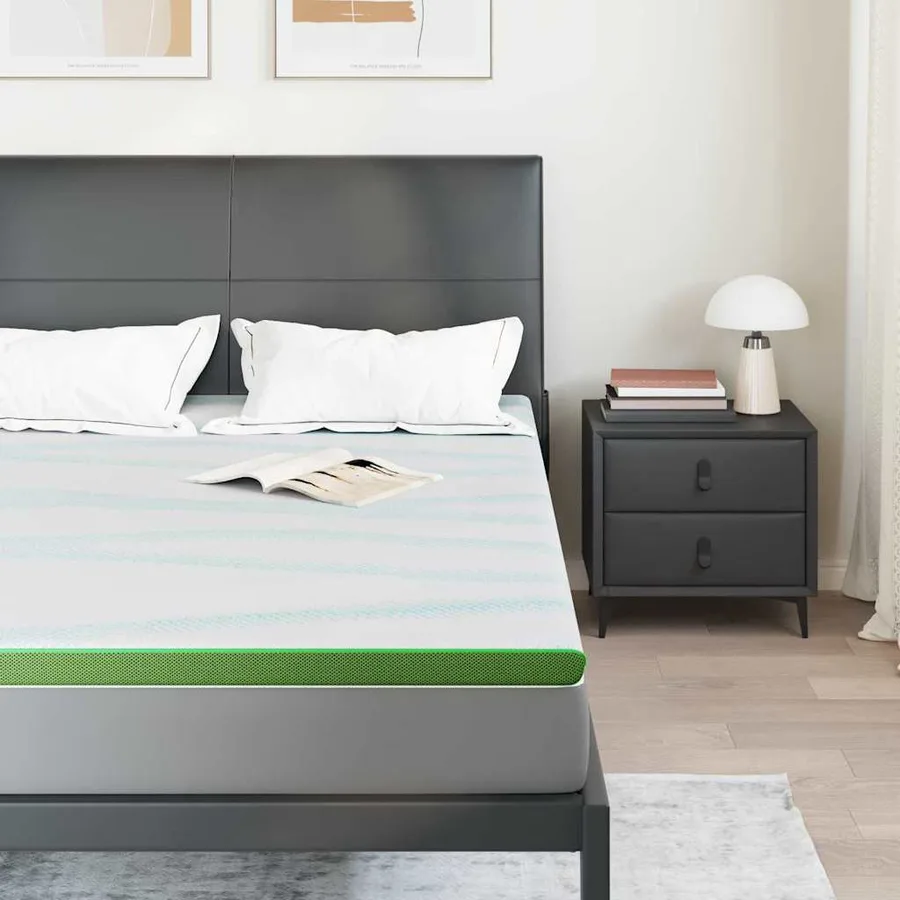 Surmatelas Blanc et vert 180 x 200 cm Tissu Jacquard - 3
