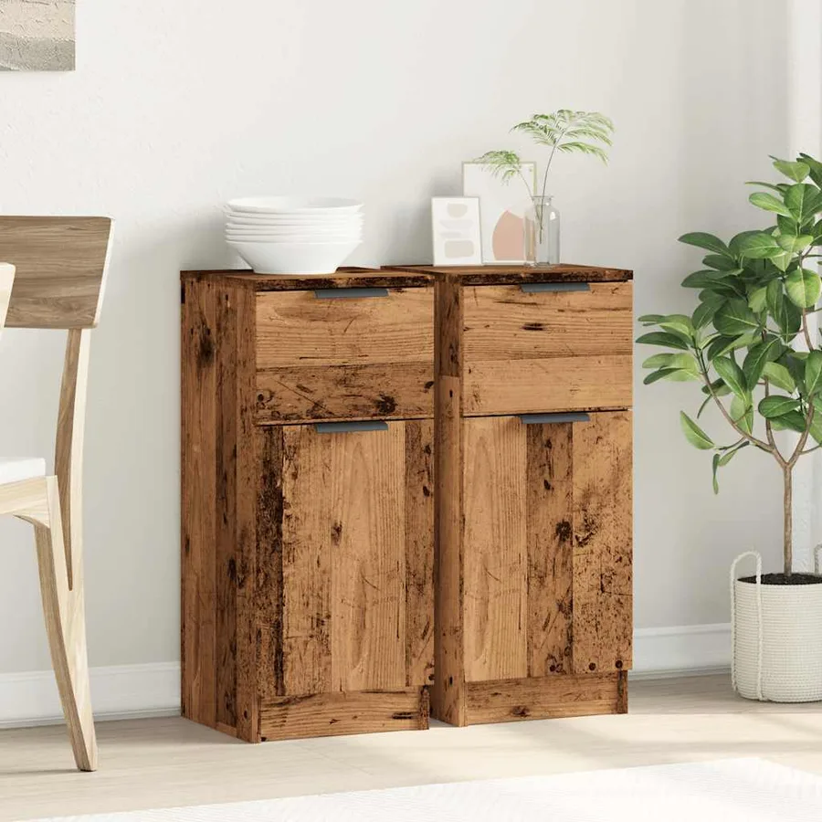 Buffets 2 pcs vieux bois 30x30x70 cm bois d'ingénierie - 3