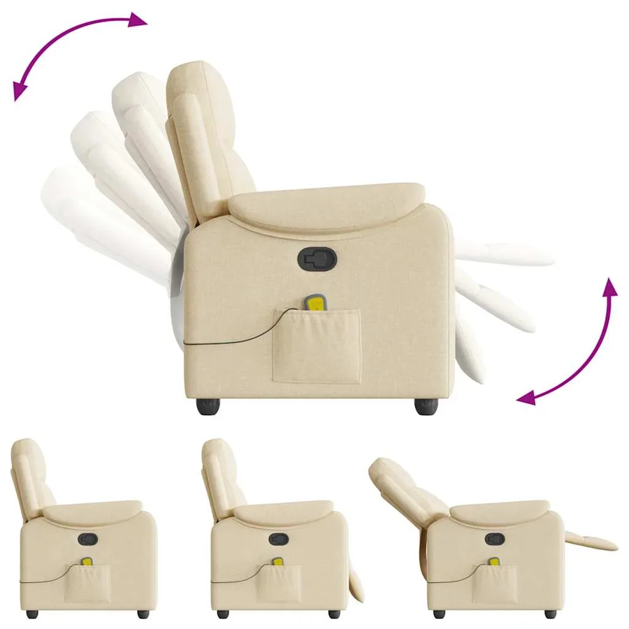 Fauteuil de massage inclinable Crème Tissu - 7