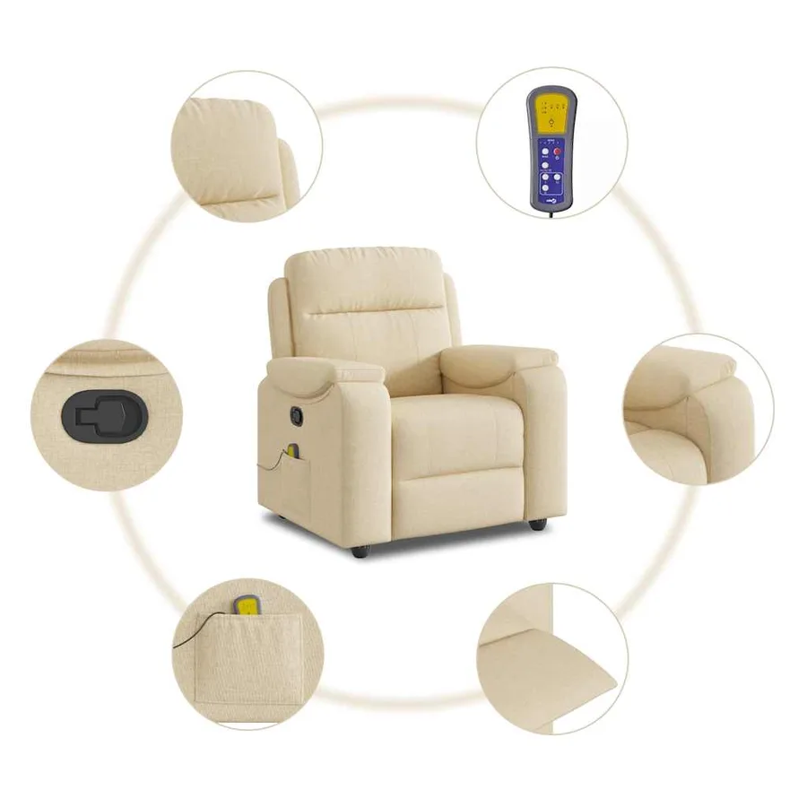 Fauteuil de massage inclinable Crème Tissu - 8