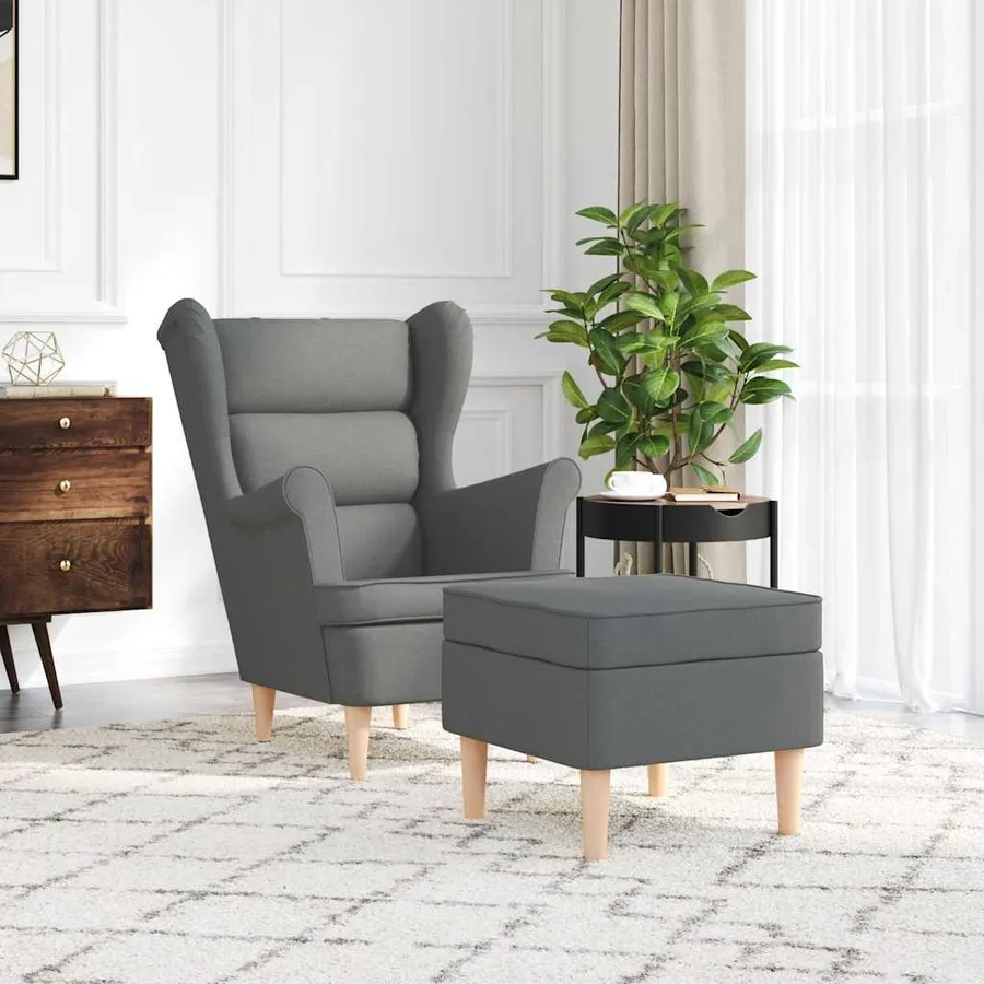Fauteuil avec repose-pied Gris foncé Tissu - 3