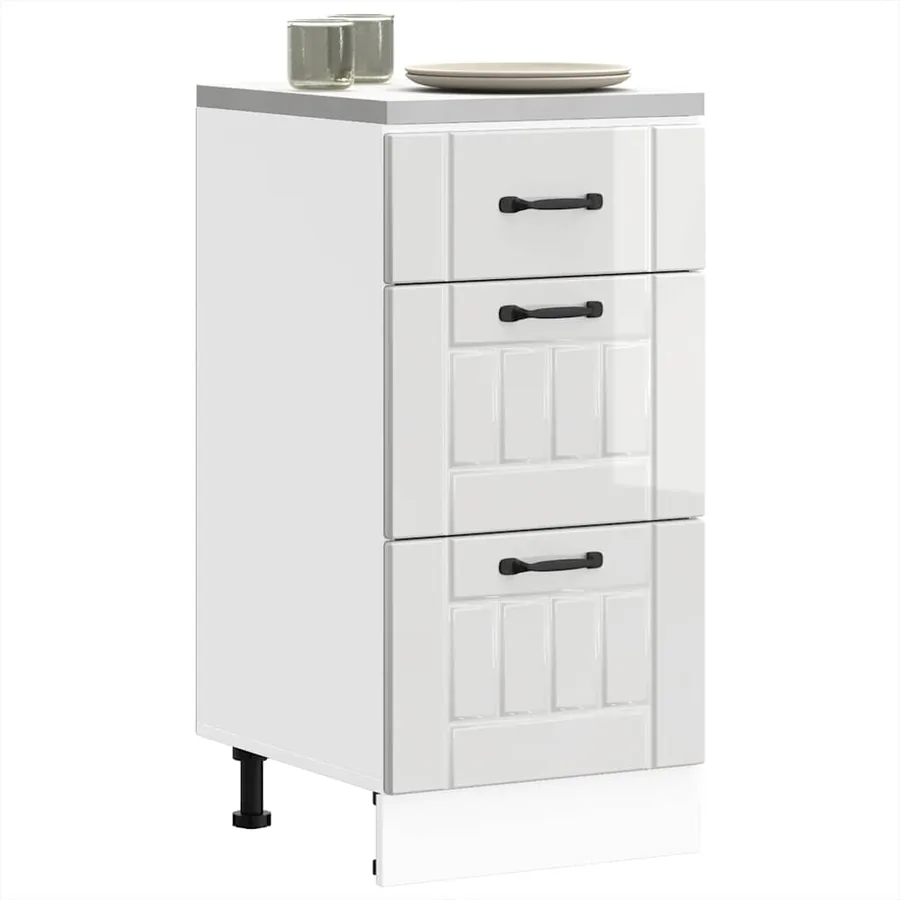 Meuble bas de cuisine « Lucca » Bois d'ingénierie blanc brillant