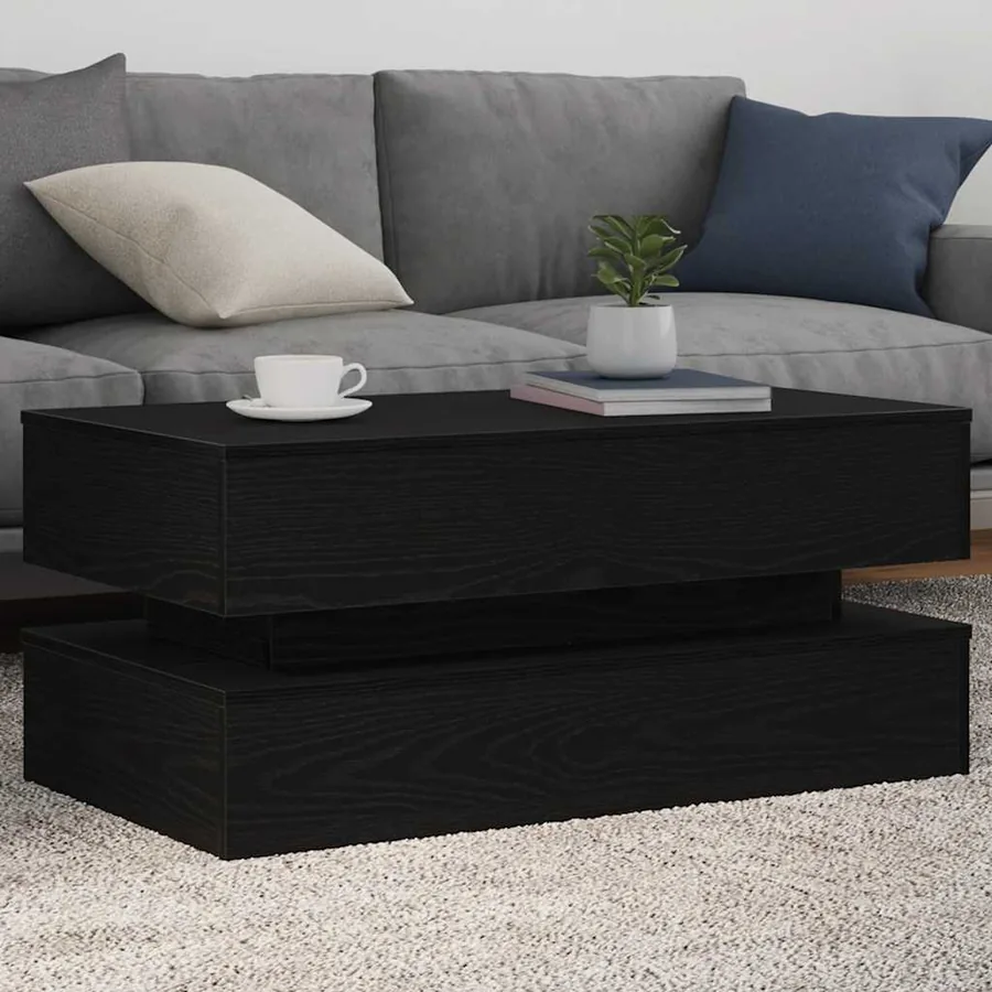 Table basse avec lumières LED chêne noir 90x50x40 cm