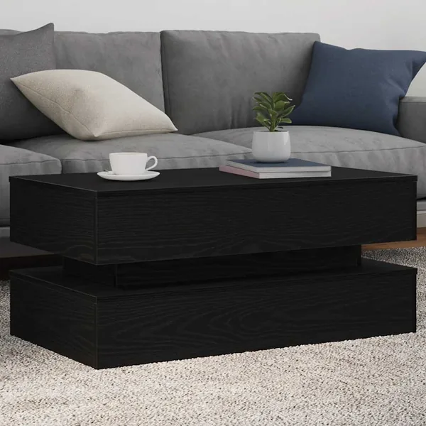 Table basse avec lumières LED chêne noir 90x50x40 cm