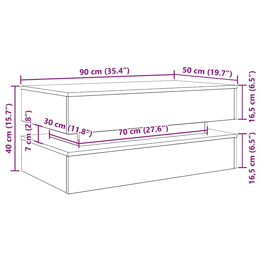 Table basse avec lumières LED chêne noir 90x50x40 cm - 13