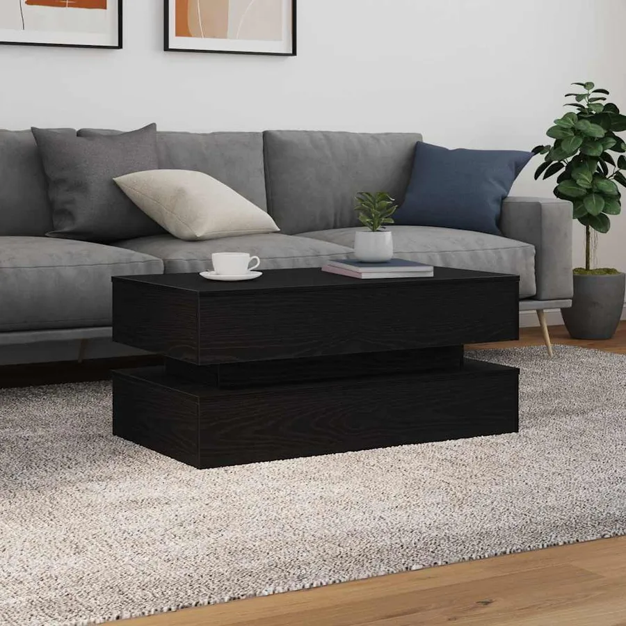 Table basse avec lumières LED chêne noir 90x50x40 cm - 4
