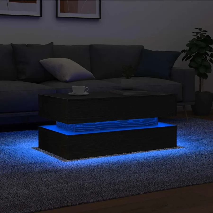 Table basse avec lumières LED chêne noir 90x50x40 cm - 5