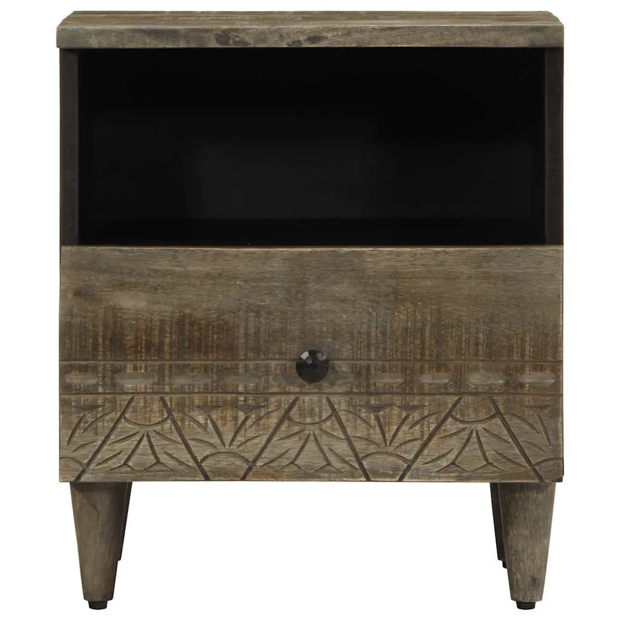 Table de chevet gris clair 40x33x46 cm bois de manguier solide - 2