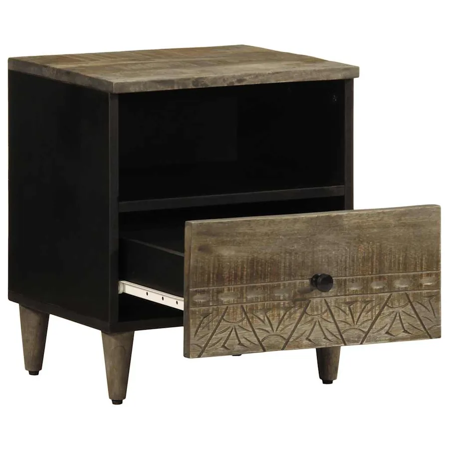 Table de chevet gris clair 40x33x46 cm bois de manguier solide - 3