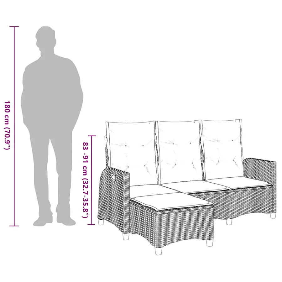 Canapé de jardin inclinable coussins forme L marron polyrotin - 14