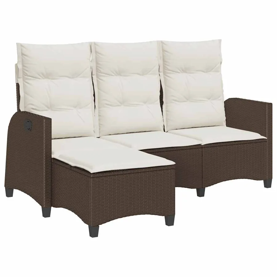 Canapé de jardin inclinable coussins forme L marron polyrotin - 2