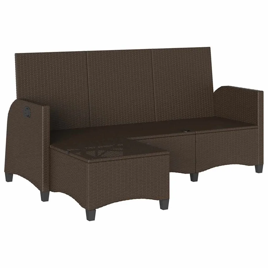 Canapé de jardin inclinable coussins forme L marron polyrotin - 4