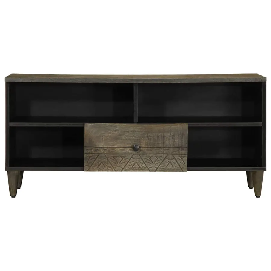 Meuble TV noir 100x33x46 cm bois massif de manguier - 3