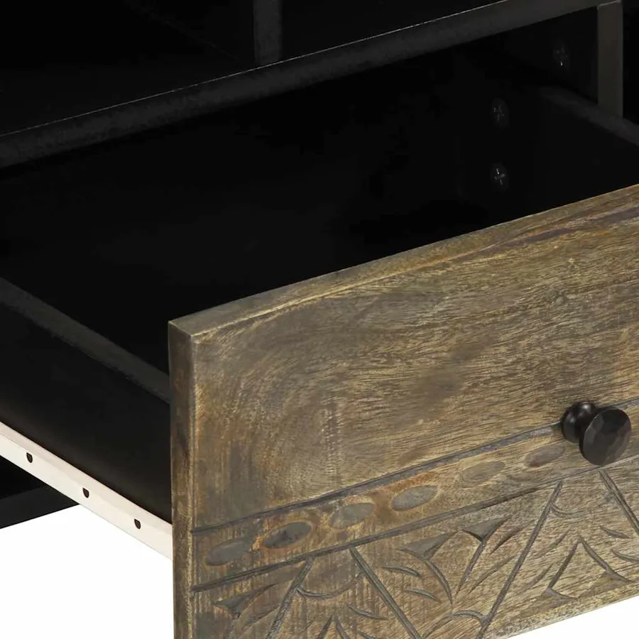 Meuble TV noir 100x33x46 cm bois massif de manguier - 7