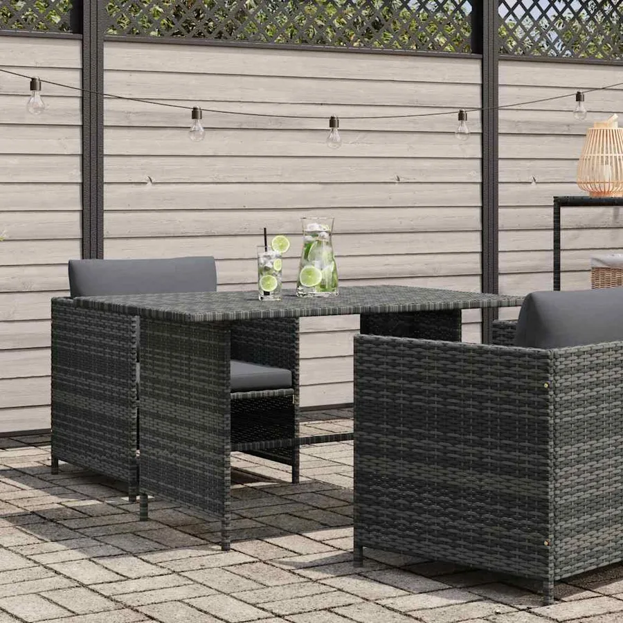 Table à dîner de jardin Gris 110x70x65 cm Résine tressée - 2