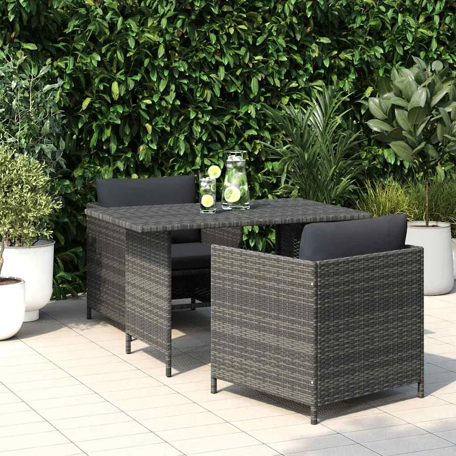 Table à dîner de jardin Gris 110x70x65 cm Résine tressée - 3