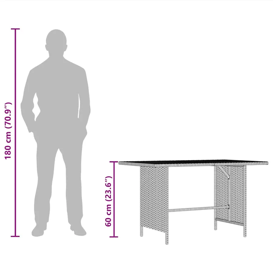 Table à dîner de jardin Gris 110x70x65 cm Résine tressée - 9