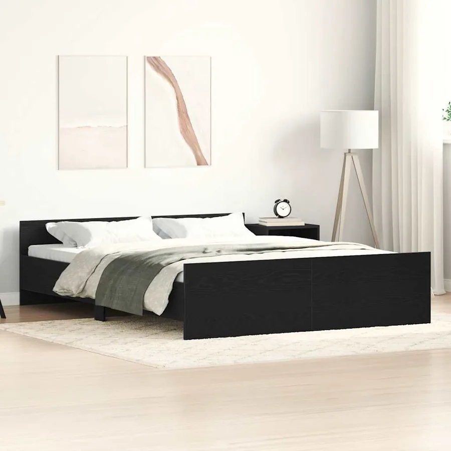 Cadre de lit sans matelas en chêne noir 160x200 cm bois d'ingénierie